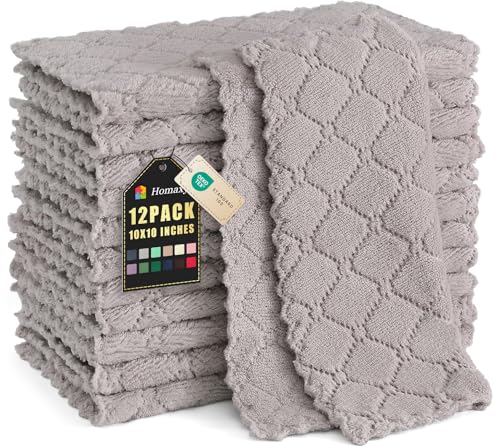 Homaxy 12 Pack Kitchen Dish Cloths (10 x 10 Inches, Grey), Super Soft and Absorbent Coral Velvet Dish Towels, Nonstick Oil Fast Drying Microfiber Cleaning Cloth, No Lint Household Dishcloths - color: Grey, size: 10x10 Inch-12 Pack