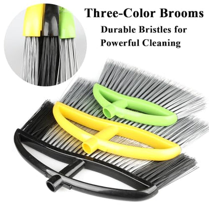 3 Pack Wide Heavy Duty Angle Broom - Stiff Bristle Outdoor Brooms for Sweeping Patio, Garden, Garage, Yard (Black, Yellow, Green) - color: Black, Yellow, Green