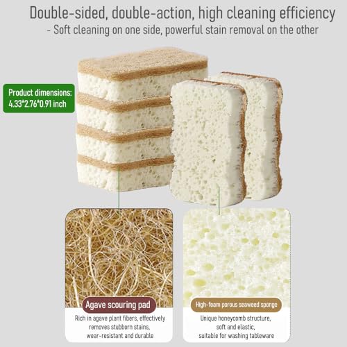 6 Count Non-Scratch Dish Sponges Kitchen, Cleans Fast Without Scratching, Dual Sided Kitchen Sponges, Long Lasting Cleaning Sponges for Dishes,Easy to Dry and Reusable-Brown Wave-Shaped