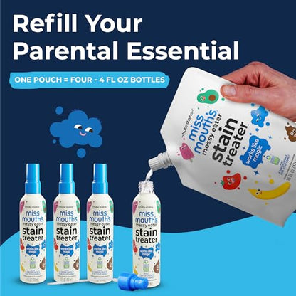 Miss Mouth’s Messy Eater Stain Treater Refill Ready Kit - 2 Pack Stain Remover Spray and 16oz Refill Pouch - Newborn & Baby Essentials - Food, Grease, Coffee Off Laundry, Underwear, Fabric - style: 2 Pack + Refill