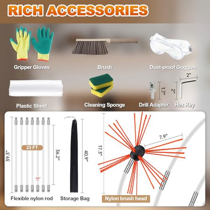 Bluesea 23 Feet Chimney Sweep Kit, Ergonomic Chimney Cleaning Kit, Extends Up to 23 Feet, Chimney Cleaner, Chimney Cleaning Tools, Chimney Cleaning System with Strong Brush, 7 Flexible Chimney Rods - size: 23 feet