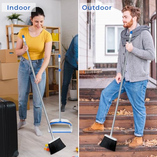 Broom and Dustpan Set with Long Handle 52", Standing Broom and Dust Pan Set for Home Kitchen Room Office Lobby Blue - color: Blue