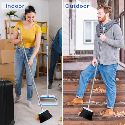 Broom and Dustpan Set with Long Handle 52", Standing Broom and Dust Pan Set for Home Kitchen Room Office Lobby Blue - color: Blue