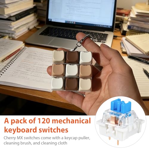 120 Pcs Blue Mechanical Keyboard Switches, 3 Pin Clicky Tactile Switches, Mechanical Keyboard Switches for 3D Printing, DIY 3D Print Clicker, Includes Keycap Puller, Cleaning Brush and Cloth