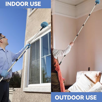 12Ft Cobweb Duster with Extension Pole, Spider Web Brush with Pole Extended Brush for Outdoor Indoor Cleaning