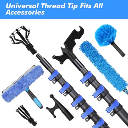 DOBEN 24-Foot Carbon Fiber Window Cleaner Tool with Telescopic Extension Pole, Rotating Scrubber & Squeegee - Sturdy Lightweight Design for Indoor/Outdoor Glass Cleaning - size: 24FT