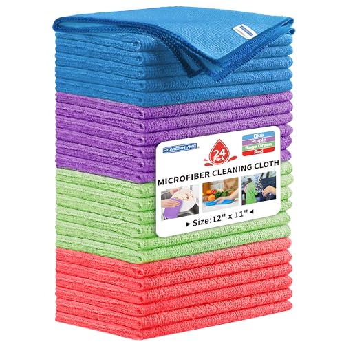 Microfiber Cleaning Cloth, 24 Pack Cleaning Rags,12" X 11" Lint Free Dish Towels Wash Cloths, Reusable Microfiber Towels for Home and Kitchen Bathroom Apartment Cleaning Supplies, Assorted - color: Multicolor, size: 24 Pack
