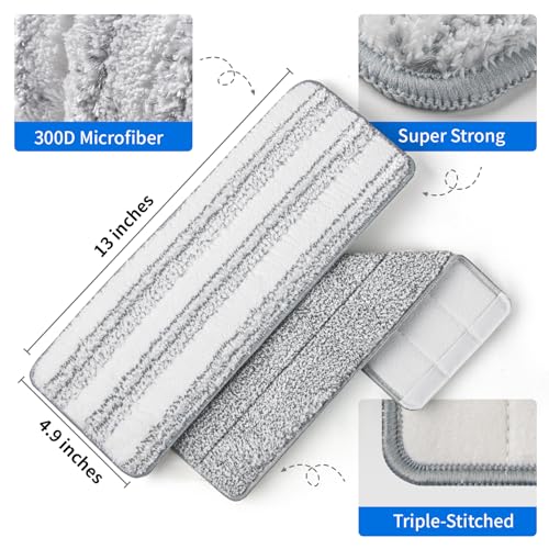 Oshang Flat Mop Head Refill, 13" X 4.9" Flat Mop Pads, Microfiber Mop Pads Flat Mop Replacement Heads (4-Pack) (White and Grey) - color: 4-pack (White + Grey)