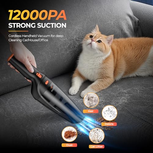 Handheld Vacuum Cordless Rechargeable,Car Vacuum Cleaner with High Power 12000PA Suction,Large-Capacity Battery, with Fast Charging Dock,Dust Busters Wet Dry for Home Car Office Pet