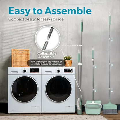 BLACK+DECKER Butler Broom & Dustpan Set - Short Handle, Stand-Up Design - Lightweight, Space-Saving Combo for Kitchen, Living Room, Bathroom, Lobby Floors - Home Cleaning Essential, Teal/Grey - size: Teal Butler Broom & Dustpan