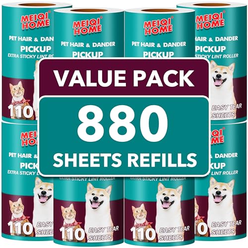 MEIQIHOME Extra Sticky Lint Roller Refills Only, 880 Easy-Tear Sheets for 3.9"-4" Lint Rollers with 1.5" Inner Diameter for Pet Hair Removal on Clothes, Furniture, and Carpets - size: 880 Refills