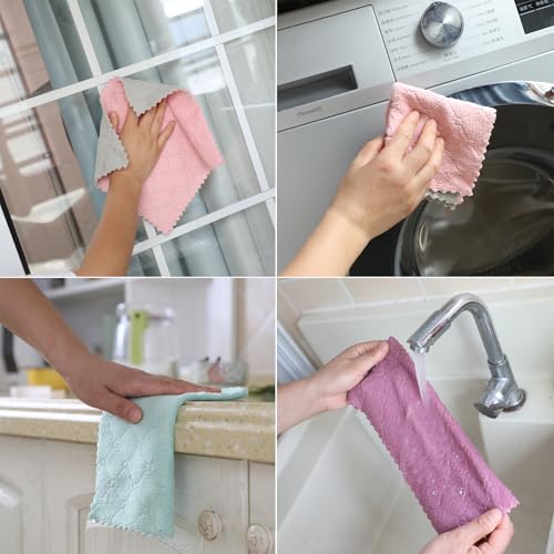 Gartmost 12-Pack Kitchen Cloth, Dish Towels, Microfiber Cleaning Cloths, Premium Coral Fleece Reuseable Fast Drying Cloths for Kitchen, Bathroom, Restroom and Household Cleaning Supplies, 10"×10"