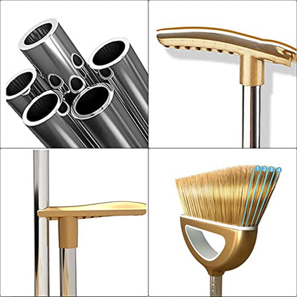 Broom and Dustpan Set,Large Broom and Dustpan,Broom and Dustpan Set,Heavy Duty Dust Pan with Long Handle Upright Dustpan Broom Set,Broom Home Kitchen Lobby Floor Use,Dust Pan and Broom Set - color: Coffee