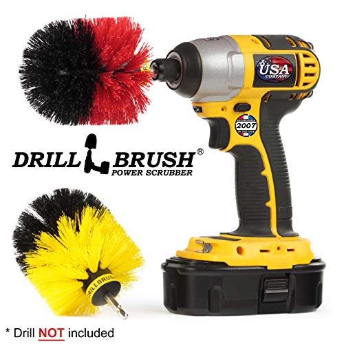 Spin Brush Cleaning Kit - Drill Brush - Concrete, Brick, Fireplace, Stone - Bird Bath - Garden Statuary - Bathroom Accessories - Soap Scum, Hard Water, Mineral, Calcium, Rust Stains and Discoloration - color: Yellow / Red