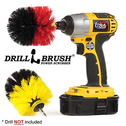 Spin Brush Cleaning Kit - Drill Brush - Concrete, Brick, Fireplace, Stone - Bird Bath - Garden Statuary - Bathroom Accessories - Soap Scum, Hard Water, Mineral, Calcium, Rust Stains and Discoloration - color: Yellow / Red