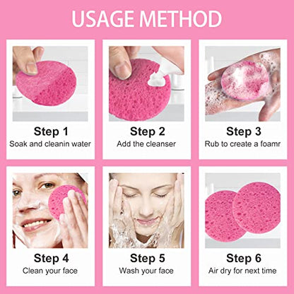 50-Count Compressed Facial Sponges, Round 100% Natural Cellulose Cosmetic Spa Sponges for Daily Facial Cleansing, Makeup and Mask Removal Exfoliating, Skin Massage, Pink - color: 50- Pack Pink