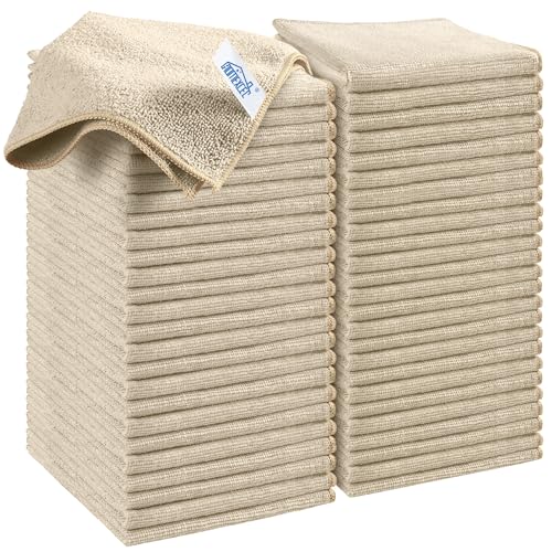 HOMEXCEL Brown Microfiber Cleaning Cloth, 50 Pack Cleaning Towels for Kitchen, Lint Free, Scratch-Free, Highly Absorbent, and Reusable Cleaning Rags for House, Window and Glass, Cars, 11.5 X11.5 inch - color: Brown