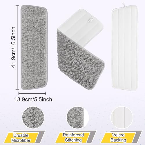 16.5 inch Reusable Mop Pads Microfiber Spray Mop Replacement Heads for Wet/Dry Mops Compatible with Bona Floor Care System (5 Pack) - color: Gray