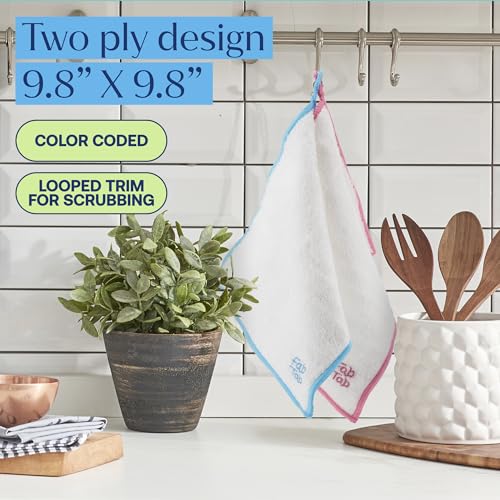 Fab Tab Viscose Made from Bamboo Cleaning Cloths Ultra Absorbent, Reusable Kitchen Cloths, Quick Drying, Non-Scratch, Includes Coconut Sponge, Multicolor, 7-Pack - size: Large