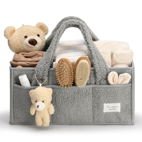 PeraBella Baby Diaper Caddy Organizer with Handle, Boy & Girl Shower Gift Basket, Portable Diaper Storage Basket Bin for Wipes, Newborn Baby Essentials Registry Search Must Haves, Car Caddy Organizer - color: Gray