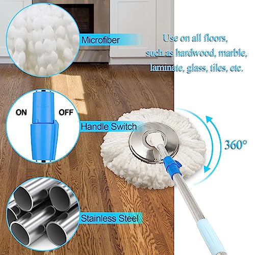 Spin Mop and Bucket Set, Mop and Bucket with Wringer Set, 360°Spin Mop Kit with 2 Extra Microfiber Mop Replacement Heads, Spinning Mop Bucket System for Floor Cleaning (Blue) - color: Blue