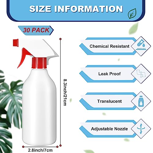 Tanlade 30 Pack Plastic Spray Bottles 16 oz Leak Proof Squirt Bottle Refillable Empty Bottles Spray Water Bottle Mist Sprayer with Red Nozzles for Hair Essential Oil Cleaning Solutions Plants Pets - color: Red