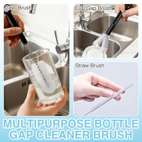 10 Pcs Bottle Brush and Lid Cleaning Brush Set, Long Water Bottle Straw Cleaner Brush for Wine Decanter Narrow Neck Bottles, Home Kitchen Crevice Brush Tools