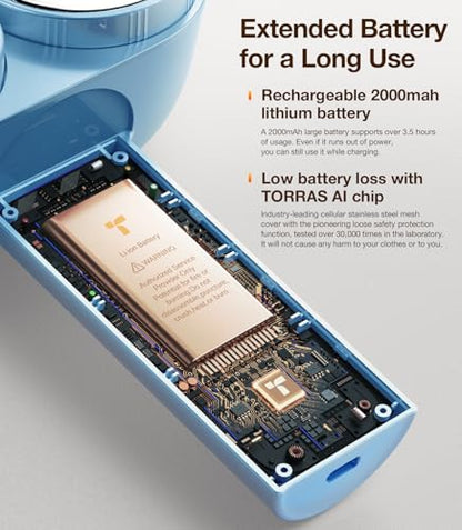 TORRAS Dual-Head Fabric Shaver, Longest Durability & 50ml Large Capacity Rechargeable Lint Removers to Remove Pills, 6-Leaf Blades Defuzzer, Electric Shaver for Clothes Couch Furniture, Blue - color: Light Blue