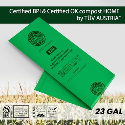 Compostable Trash Bags 23 gallon Large Garbage Bags,20 Count, Fits13-25 gallon trash can, Extra Strong and Durable,Compostable Lawn & Leaf Yard Waste bags,ASTM D6400,Bpi &OK compost HOME certified - color: 23G-20count