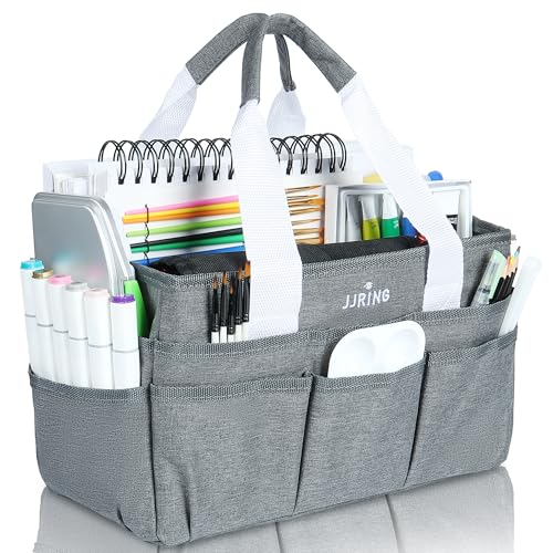 JJRING Craft Organizer Tote Bag, Art Storage Caddy with Multiple Pockets, Grey Sewing Bag for Art, Craft, Scrapbooking, Medical, and Office Supplies Storage - color: Grey, size: Small
