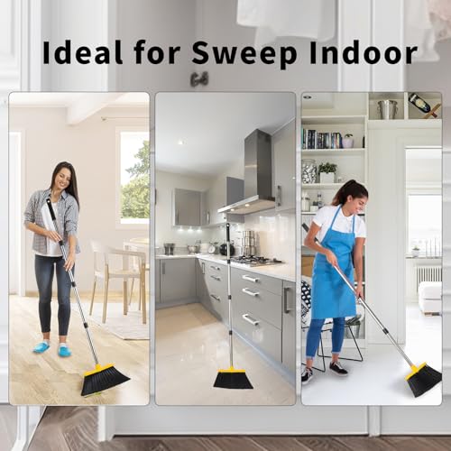 Tiumso Broom with Dustpan Combo Set, Brooms and Dustpans Sets with 51'' Long Handle, Large Dust Pan and Broom, Self-Cleaning Dustpan Teeth for Lobby Kitchen Office - Black and Yellow - color: Yellow and Black