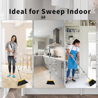 Tiumso Broom with Dustpan Combo Set, Brooms and Dustpans Sets with 51'' Long Handle, Large Dust Pan and Broom, Self-Cleaning Dustpan Teeth for Lobby Kitchen Office - Black and Yellow - color: Yellow and Black