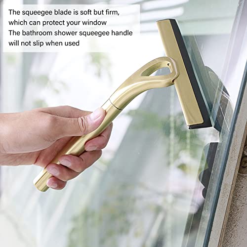 Shower Squeegee for Shower Doors, Stainless Steel Window Squeegees, Golden Elegant All-Purpose Wiper for Glass Doors Car Glass Bathroom Window Kitchen Mirror