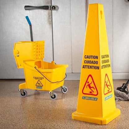Carlisle Food Service Sparta Commercial Mop Bucket with Side Press Wringer, Floor Cleaning Essentials for Commercial and Home Use, Polypropylene, 26 Quart Capacity, 1 Count, Yellow - color: Yellow