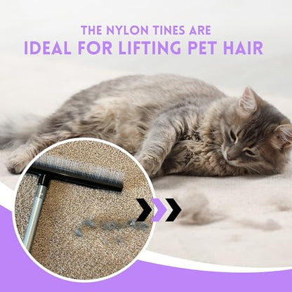 Room Groom PET Carpet Rake and Groomer with Telescoping 54 Inch Adjustable Handle, Rugs, and Artificial Turf, Purple Grip, Black/Purple - style: PET