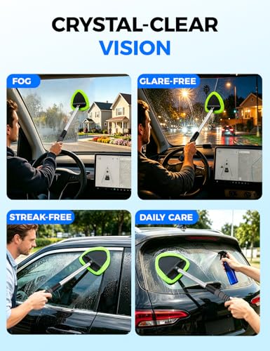 XINDELL Windshield Cleaner Tool – Car Interior Window Cleaning Kit with Extendable Handle & 4 Microfiber Pads, Auto Wiper Inside Windshield Brush for Car & Home Windows - size: 19in