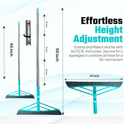 Magic Broom Squeegee Dog Pet Hair Remover, Rotatable, Height Adjustment - Silicone Broom Pet Hair Remover for All-Surfaces Hardwood Floors, Rugs, Tile, Glass, Liquid-Dirt with 50" Handle