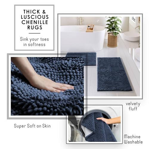 Clara Clark Bathroom Accessories Set - Bathroom Set, Bathroom Sets with Shower Curtain and Rugs, Shower Curtain Set with Bathroom Trash Can - Navy - 22PC - color: Navy Blue, size: Complete Set + Bath Rugs