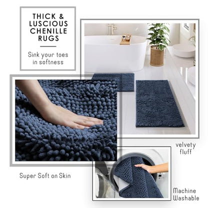 Clara Clark Bathroom Accessories Set - Bathroom Set, Bathroom Sets with Shower Curtain and Rugs, Shower Curtain Set with Bathroom Trash Can - Navy - 22PC - color: Navy Blue, size: Complete Set + Bath Rugs