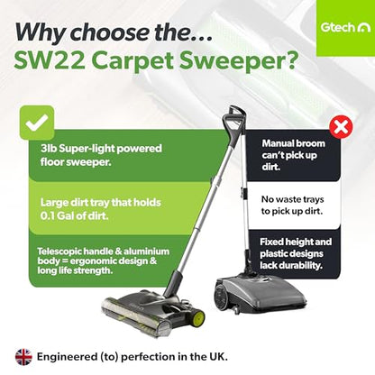 Gtech SW22 Cordless Lithium Carpet and Hardwood Floor Sweeper - Cordless Adjustable Vacuum - Up to 90 Minutes of Runtime - Rechargeable 7.4v Li-ion Battery - Lightweight (3 lbs.) - style: Lithium Sweeper SW22