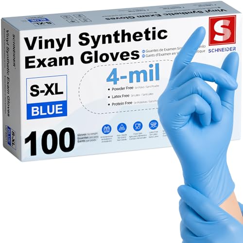 Schneider Medical Vinyl Synthetic Exam Gloves, 4 Mil, Latex-Free Disposable Gloves for Cooking, Cleaning, and Food Prep - size: Medium