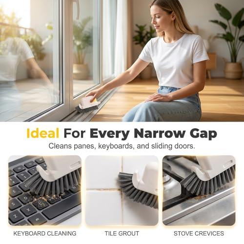 2 in 1 Groove Cleaning Brush Window Track Cleaning Tools, Crevice Brush with Hidden Scraper, Blinds and Baseboard Cleaner, Glass and Sill Detailer (Gray) - color: Gray