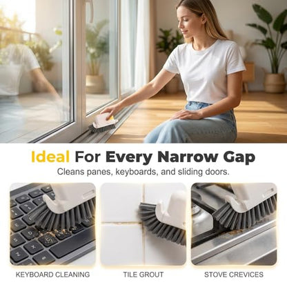 2 in 1 Groove Cleaning Brush Window Track Cleaning Tools, Crevice Brush with Hidden Scraper, Blinds and Baseboard Cleaner, Glass and Sill Detailer (Gray) - color: Gray