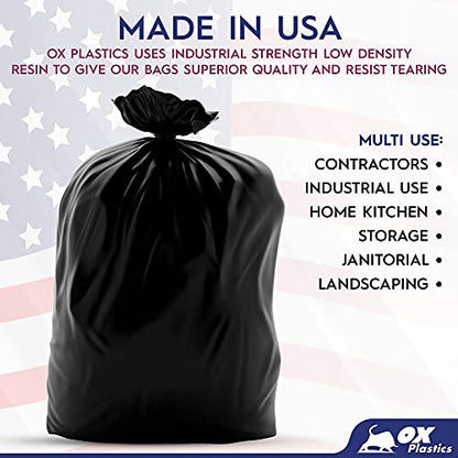 Ox Plastics 60 Gallon Trash Can Liners Bags - (25 Count) & 3mil Thick Extra Heavy Duty Strength - Large Garbage, Leak-Proof & Durable Bags