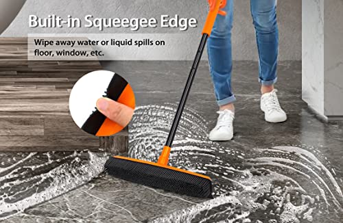 JEHONN Rubber Broom Carpet Rake for Pet Hair Remover, Fur Removal with Squeegee, Portable Detailing Brush Brush, 52.8 Inches Telescopic Long Handle for Fluff Carpet