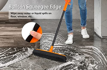 JEHONN Rubber Broom Carpet Rake for Pet Hair Remover, Fur Removal with Squeegee, Portable Detailing Brush Brush, 52.8 Inches Telescopic Long Handle for Fluff Carpet