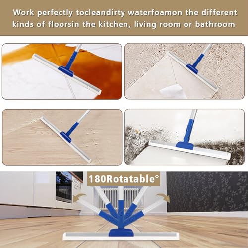 17" Magic Broom Squeegee Broom with 56" Adjustable Long Handle for Floor Bathroom Kitchen,Shower Tile Pet Hair Fur Marble Glass Window Cleaning
