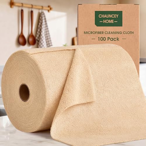 Microfiber Cleaning Cloth Roll - 100 Pack Tear Away Microfiber Paper Towels, Reusable, Washable, Scratch-Free, Kitchen Towels for Car, Home, Kitchen, Glass, Dishes (Wheat Beige) - color: Wheat Beige