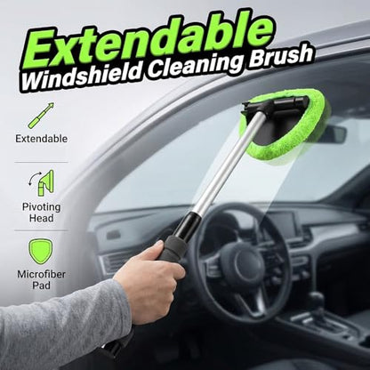 Car Windshield Cleaning Tool, Microfiber Wand Window Cleaner Kit for Auto Glass, 2026 Upgraded Car Window Cleaner with Reusable Washable Pads, Interior Exterior Glass Scrubbing Wand (Green - Triangle) - color: Green - Triangle