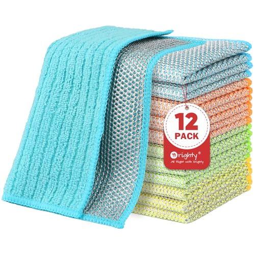 Orighty Multipurpose Wire Dishwashing Rag 12 Pcs, Upgraded Double-Layer Non-Scratch Wire Dish Cleaning Cloths, Kitchen Reusable Steel Scrubber, Powerful Dishcloth Rag for Cookware, Multicolor, 7"x8" - color: Multicolor